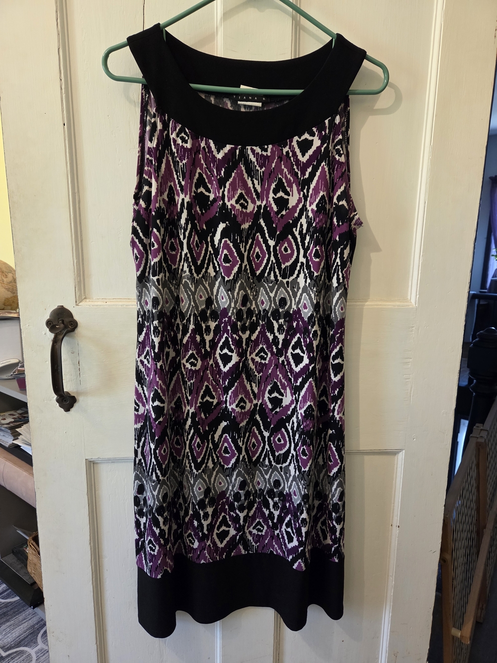 Tiana B. Purple Black Gray Ikat Midi Dress